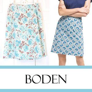 Boden | Vintage Blue Rose Floral Printed Cotton A-Line Skirt
